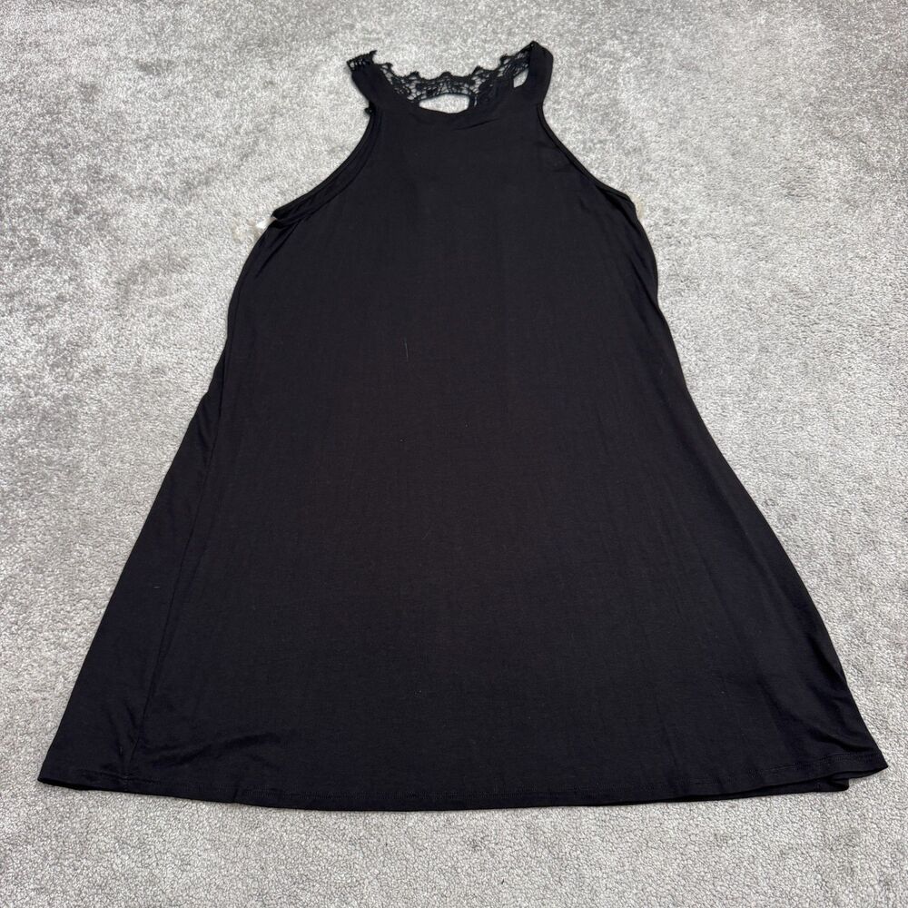 Francesca's Alya Crochet Halter Sleeveless Shift Dress Women Large Black Stretch